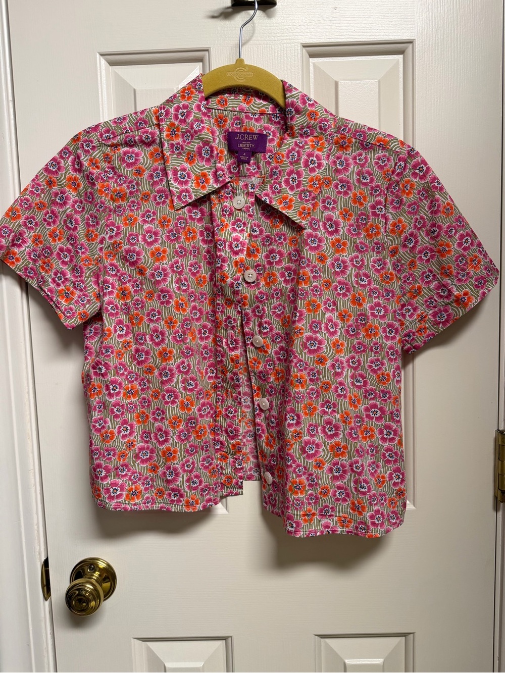 J. Crew Pink Floral Short-Sleeve Button-Up Shirt